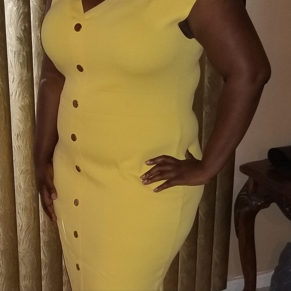 New York & Company Yellow Sleeveless Dress w/Buttons XL - Picture 15 of 16